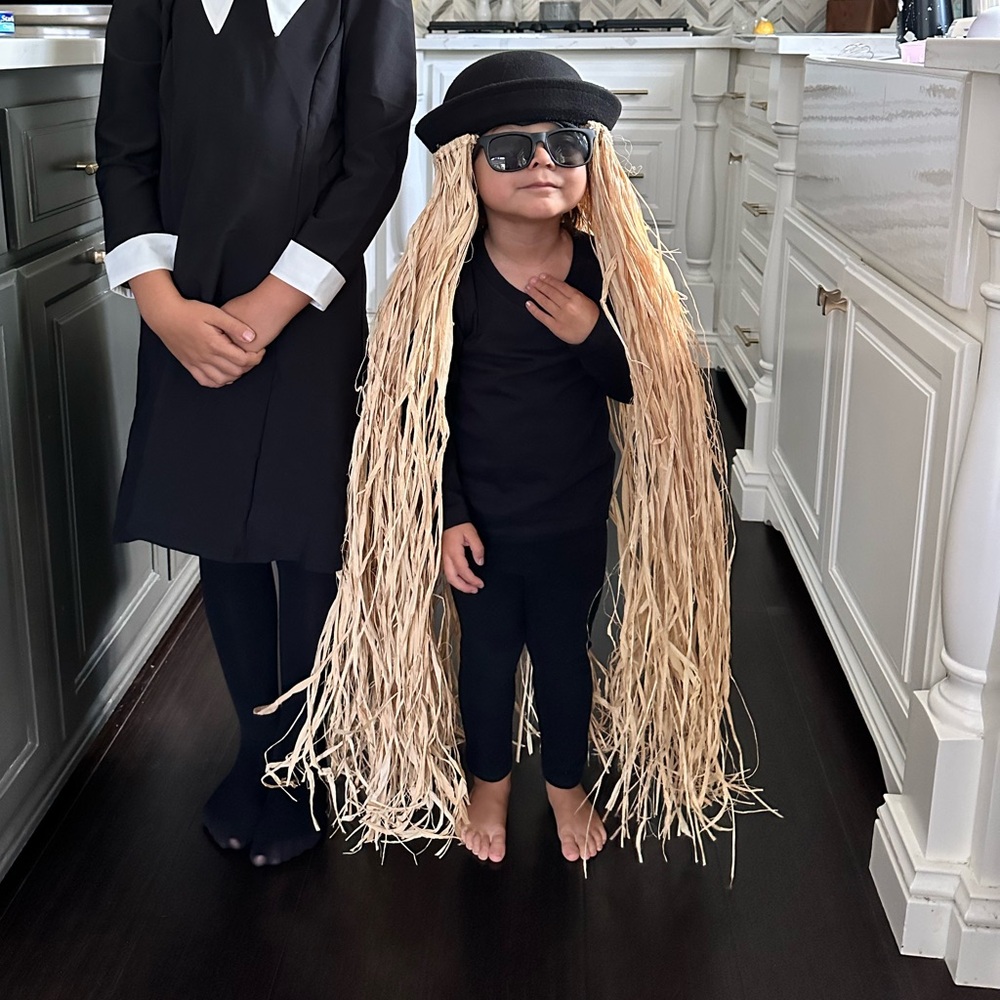 Homemade cousin it hat/hair and sunglasses